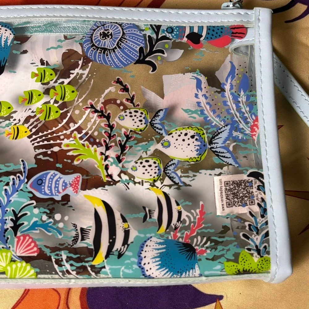 Vera Bradley Antilles Treasure Clear Cosmetic Bag Wristlet Tropical Coral Reef